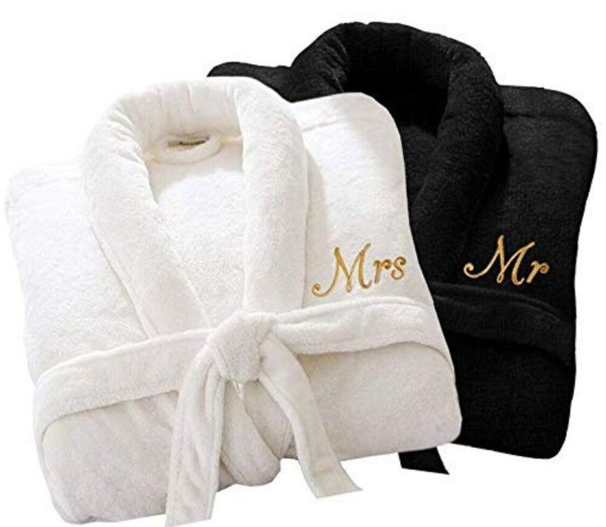 Personalised Luxury Bath Robe His Hers/Mr Mrs 100% Cotton Towel Bathrobes image 3