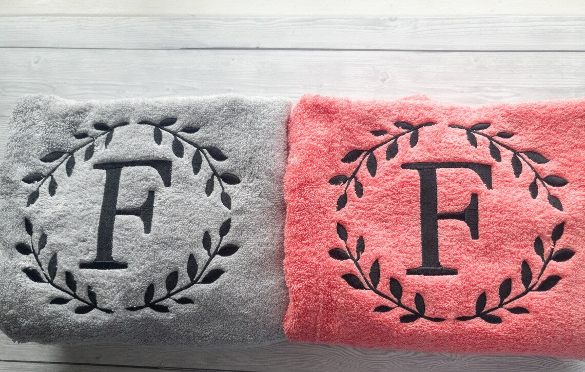 Personalised Embroidered Towel with decorative initial, Bath Towel, Hand Towel, image 1