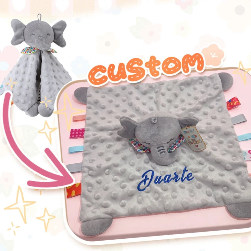 Personalised Baby Elephant Security Blanket With Silicone Teether Organic cotton image 1