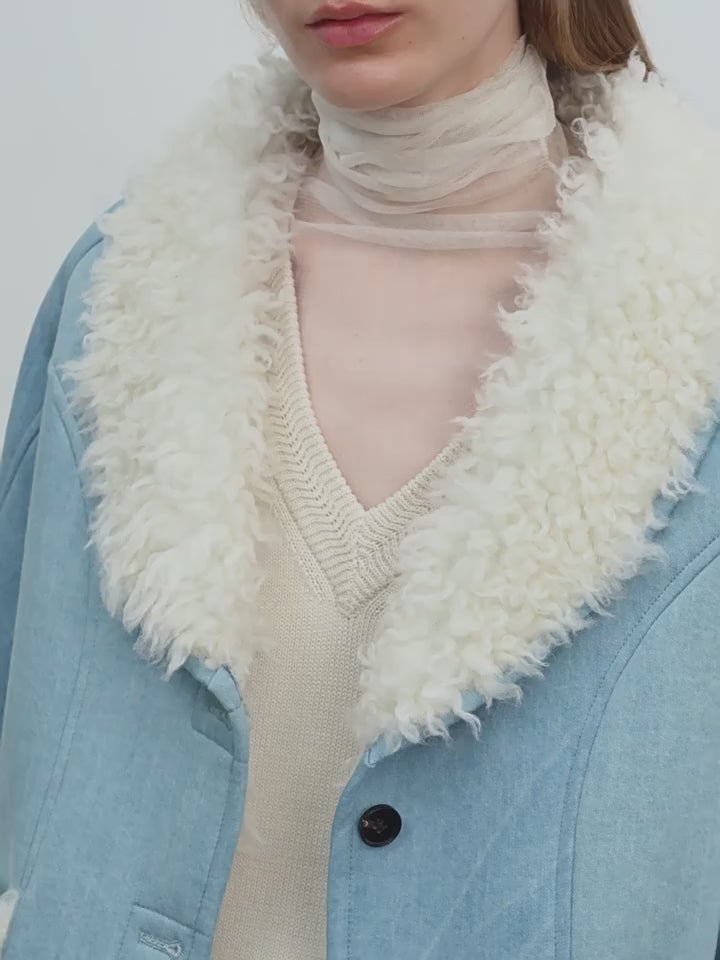 "Pure Era" Imported High-Quality Lamb Contrast Color short wool coat image 2