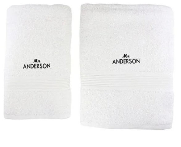 Personalised Mr/Mrs Pack of 2 Towel White Colour Customise your own Size 75x45cm image 1