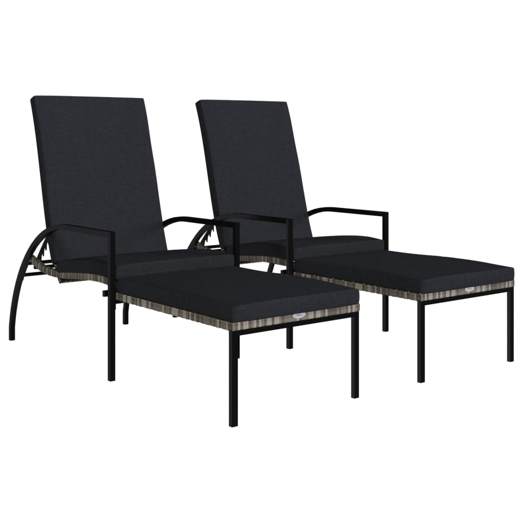 NNEVL Sun Loungers 2 pcs with Footrest PE Rattan Grey