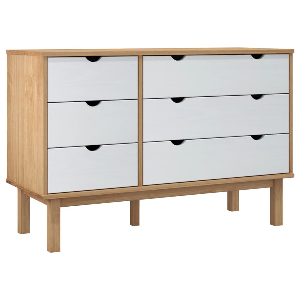 NNEVL Drawer Cabinet OTTA Brown&White 111x43x73.5 cm Solid Wood Pine