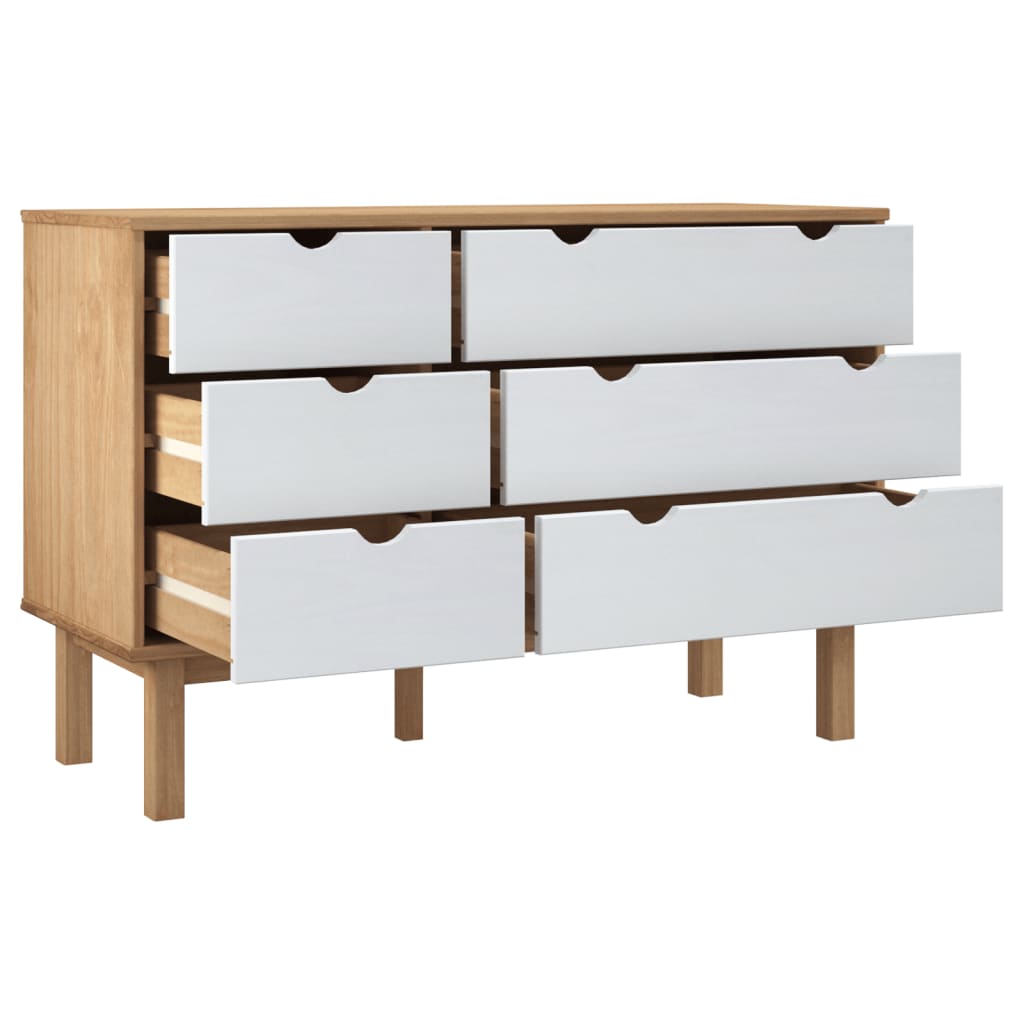NNEVL Drawer Cabinet OTTA Brown&White 111x43x73.5 cm Solid Wood Pine