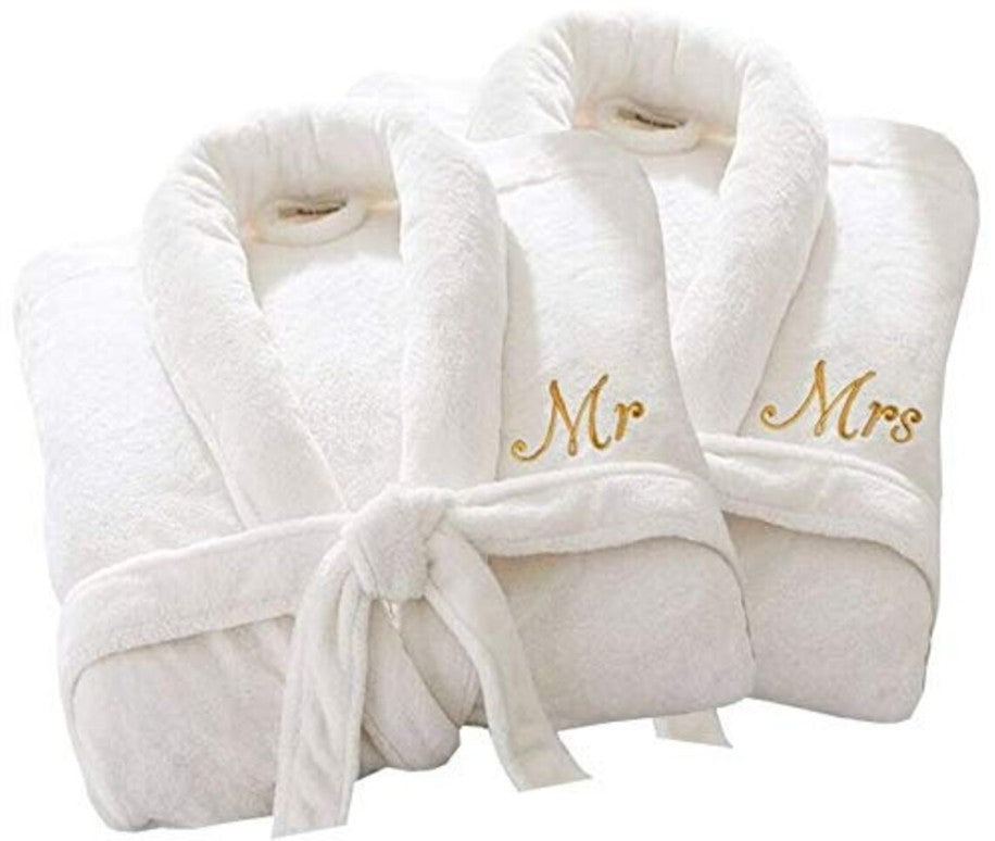 Personalised Luxury Bath Robe His Hers/Mr Mrs 100% Cotton Towel Bathrobes image 1