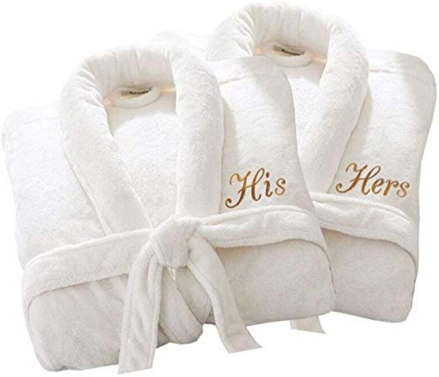 Personalised Luxury Bath Robe His Hers/Mr Mrs 100% Cotton Towel Bathrobes image 0