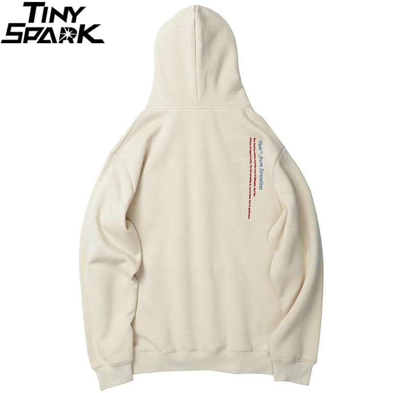Men Hip Hop Hoodie Sweatshirt Embroidery Letters Harajuku Hooded Pullover Streetwear Cotton Autumn  Hoodie Loose Style White