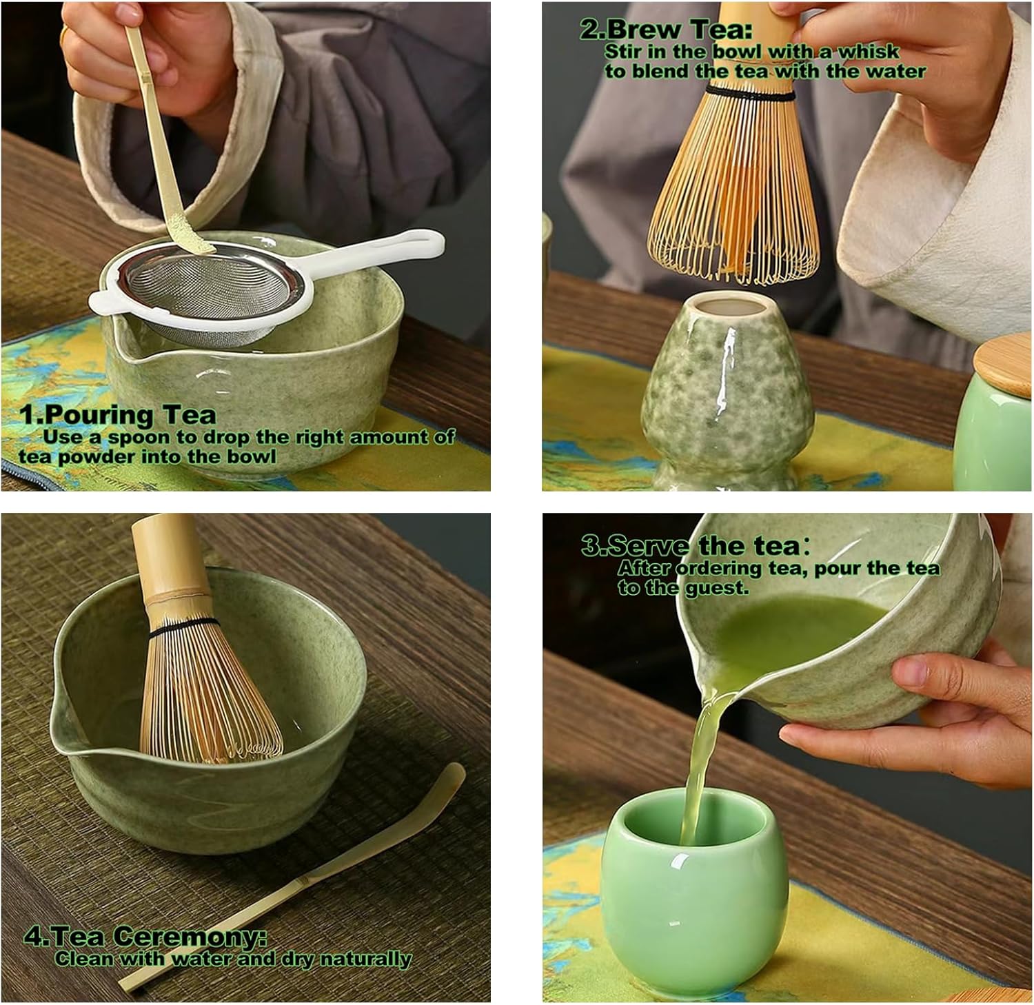 Black Complete Matcha Tea Ceremony Set - 4-Piece Japanese Traditional Whisk, Bowl, Whisk Holder & Scoop for Authentic Preparation at Home