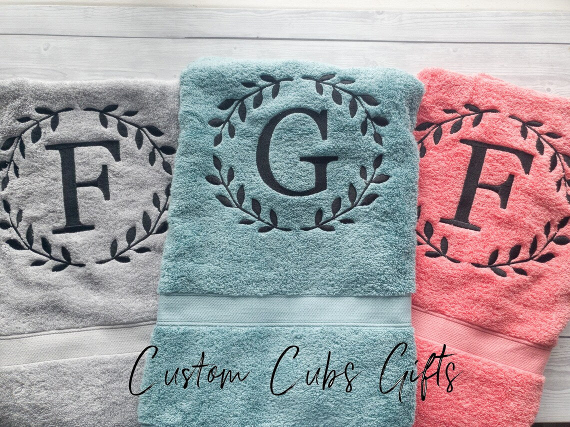 Personalised Embroidered Towel with decorative initial, Bath Towel, Hand Towel, image 2