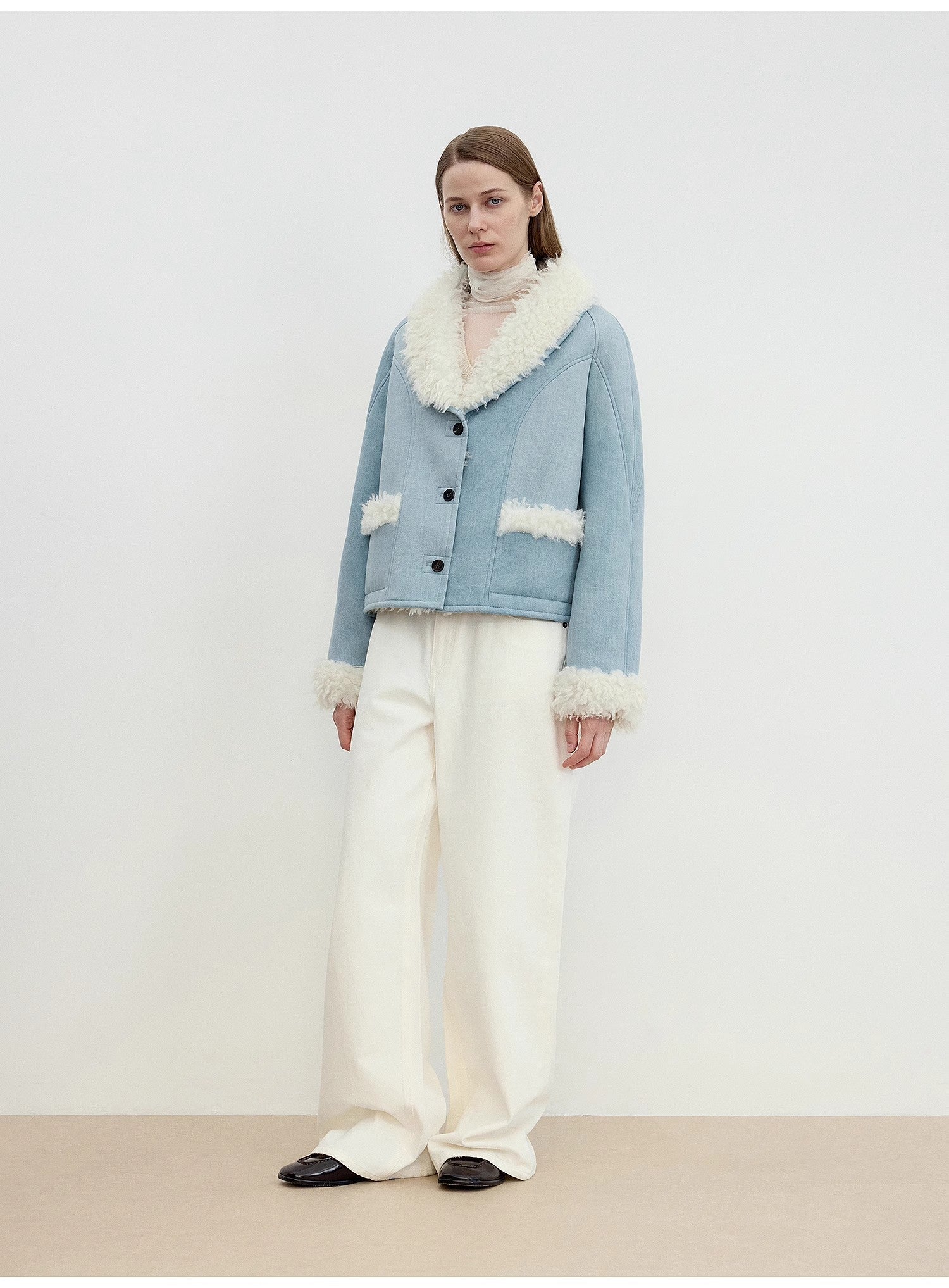 "Pure Era" Imported High-Quality Lamb Contrast Color short wool coat image 9