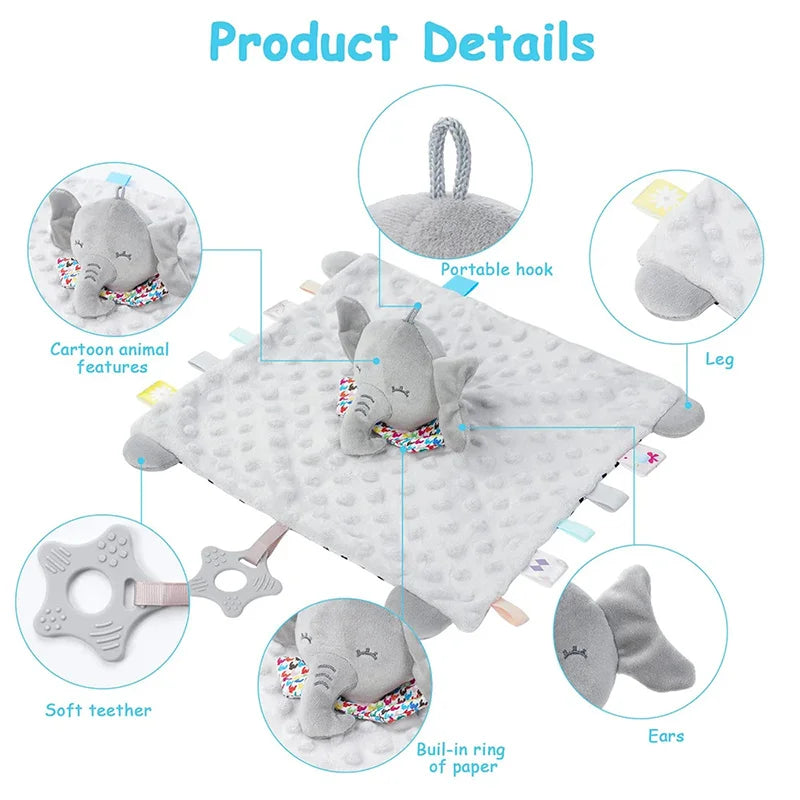 Personalised Baby Elephant Security Blanket With Silicone Teether Organic cotton image 2